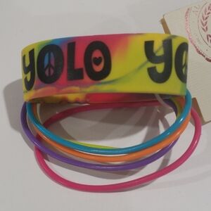 Vibrant Set of 6 YOLO Multicolor plastic Bangle Bracelets - Unisex Jewelry